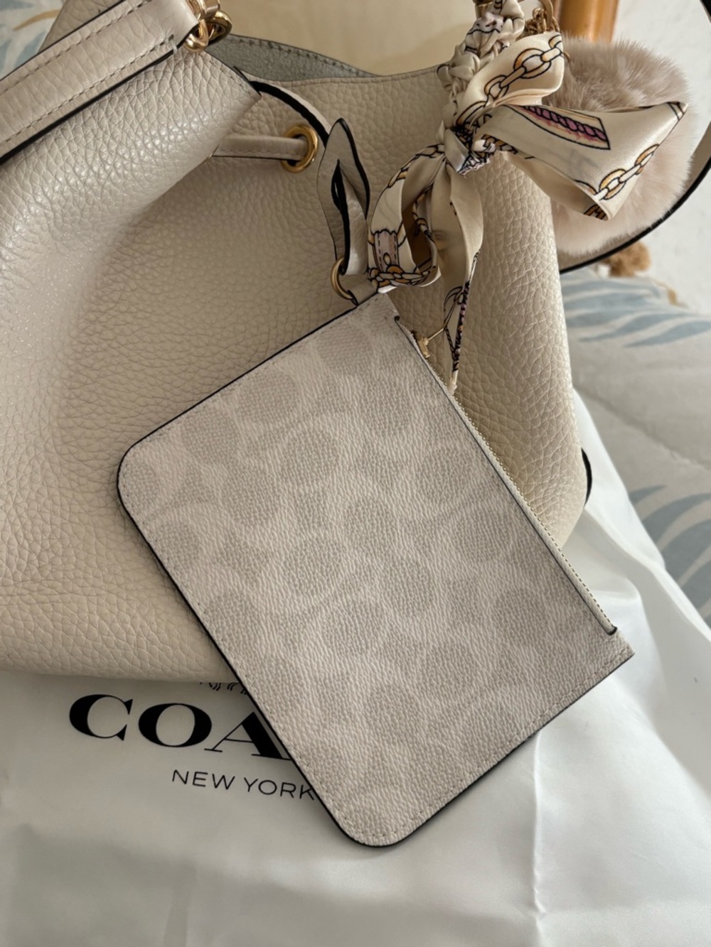 Coach Cream Pebbled Leather Drawstring Crossbody Bag - Picture 12 of 13